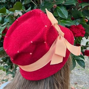 Vintage 50s Terry Sales Corporation Hat 100% Wool Shagfelt With Tafta Ribbon MCM